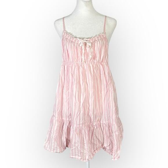 Victoria's Secret Mayfair Slip Women's Med Pink White Striped Cotton Nightgown - Picture 2 of 12